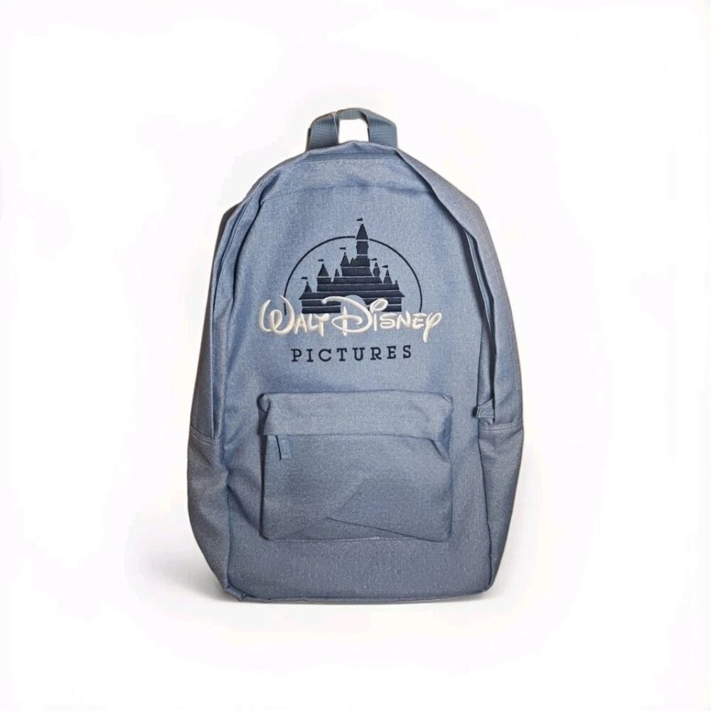 Backpack Walt Disney Pictures Blue Embroidered 80's Style Logo Disneyland Castle